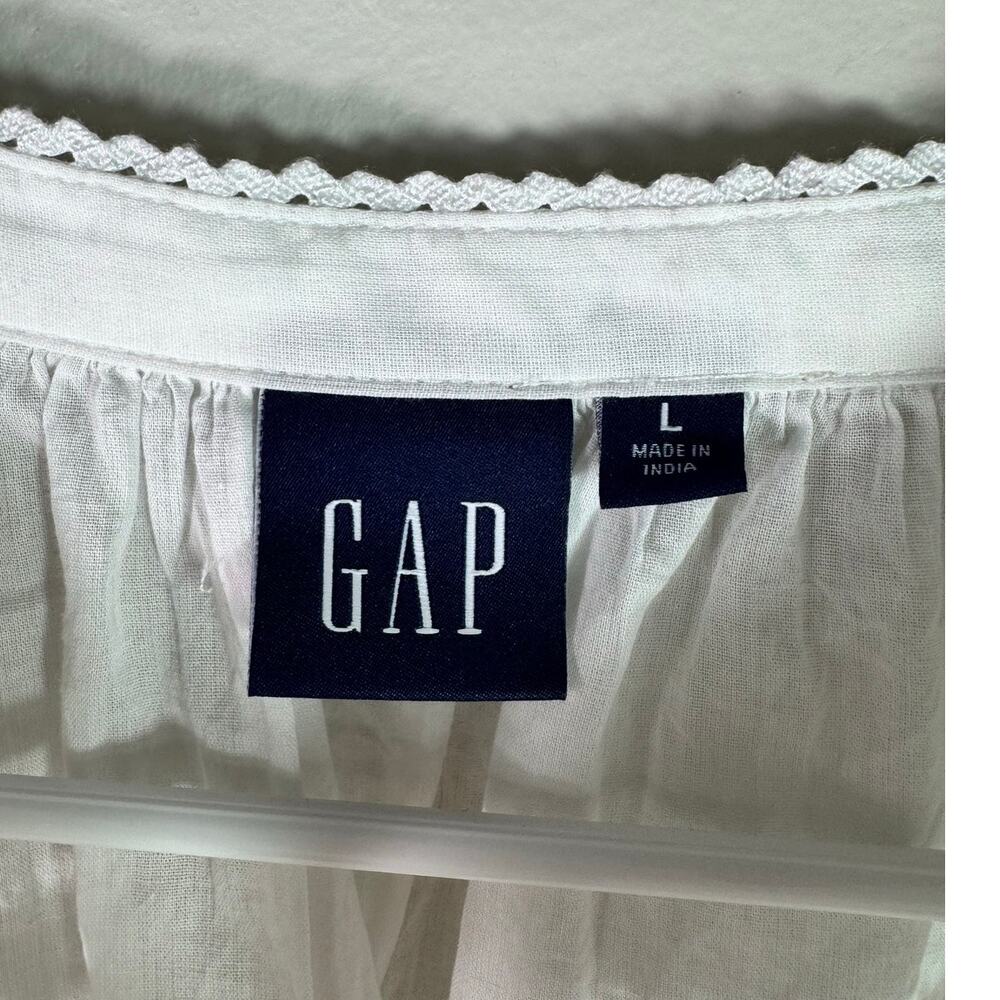 Gap Lace-Trim Cotton Pintuck Cottagecore Coquette Blouse Top L - Picture 5 of 7